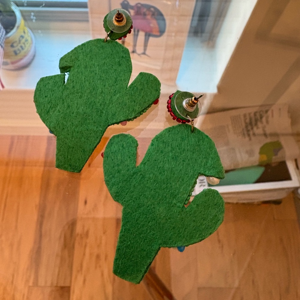 Festive Cactus Beaded Christmas Earrings - Picture 2 of 5
